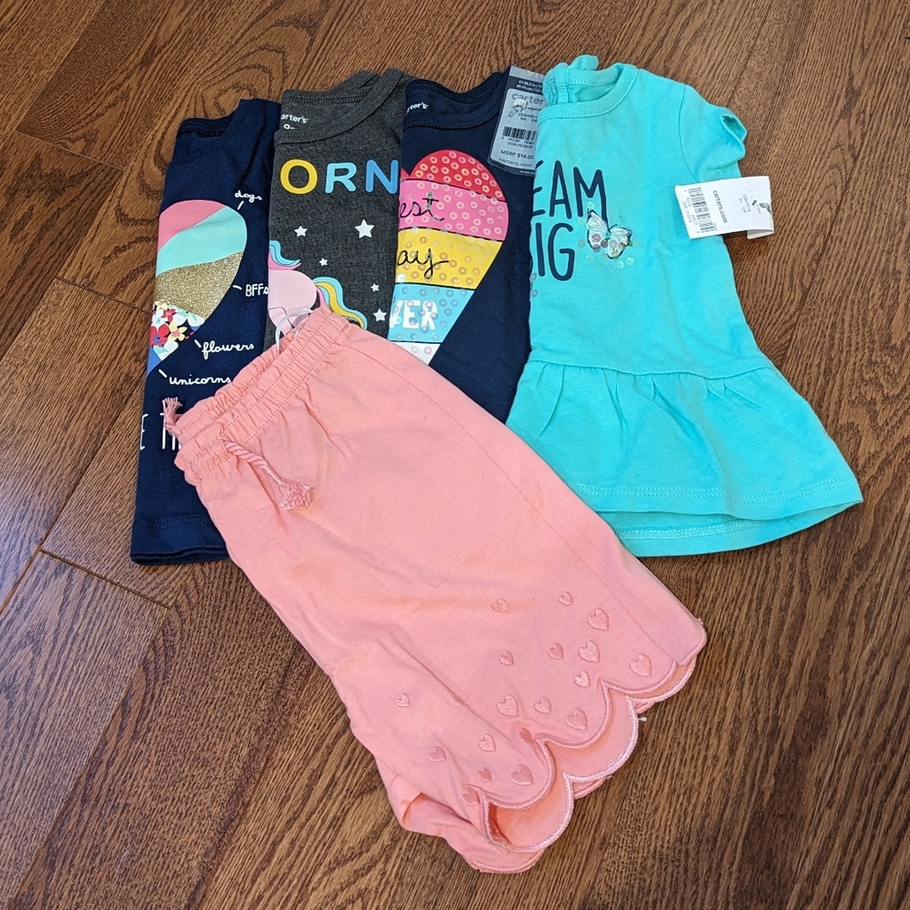 Carters Toddler Girls Summer Bundle Tee Shirts Graphics NWT 9months